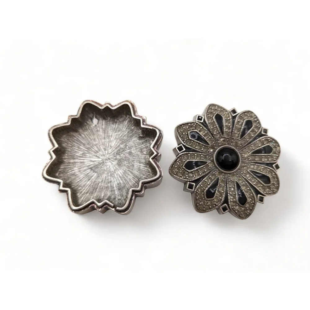 Vintage Rhinestone And Marcasite Flower Brooch Pin Convèrts Lid To Trinket Box